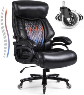 LuxusKollektion 'Bosmiller' Chefsessel, 200 kg Belastbarkeit, Leder schwarz, 122-128 x 75 x 62 cm