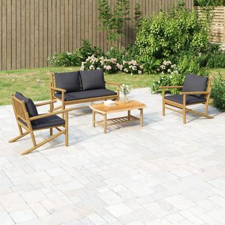 vidaXL 4-tlg. Garten-Lounge-Set mit Dunkelgrauen Kissen Bambus 3156470