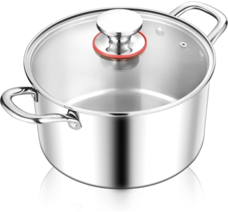 Premium 3-Lagiger Edelstahl Kochtopf 26cm mit Glasdeckel 6,7L Induktion