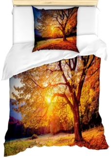 Abakuhaus Bettwäsche Milbensicher Allergiker geeignet mit Kissenbezug, Microfaser, Braun Herbst-Fall-Baum-Blätter