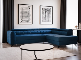 Ecksofa Alice mit Schlaffunktion und Bettkasten, Wohnlandschaft mit einstellbare Kopfstützen, Couch, Sofa, Bettsofa, Schlafsofa (Blau (Kronos 09), Ecksofa Rechts)