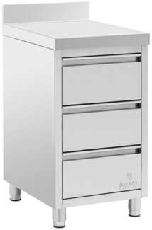 Royal Catering Vorratsschrank Edelstahl-Arbeitsschrank 50 x 60 cm 3 Schubladen Aufkantung