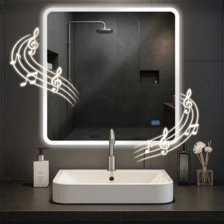 CLP Badspiegel Jericho Bluetooth-Lautsprecher Anti-Beschlag LED-Beleuchtung dimmbar,80x80 cm