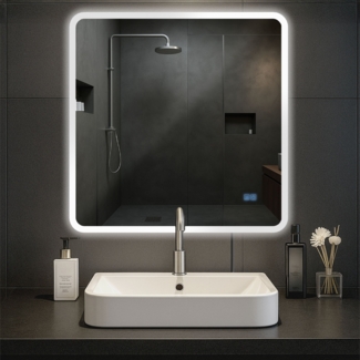CLP Badspiegel Jericho Bluetooth-Lautsprecher Anti-Beschlag LED-Beleuchtung dimmbar,80x80 cm