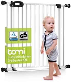 BOMI Türschutzgitter Treppenschutzgitter Merle Flatstep, Babygitter flacher Steg, 63-217 cm (verschiedene Größen, klemm- & verschraubbar), 2-Wege-Öffnung, geprüftes Kindergitter, extra breiter Durchgang