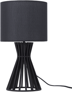 'Carrion' Tischlampe Schwarz Holz 37 cm runder Stoffschirm Lampenfuß in Gitteroptik Kabel mit Schalter Landhausstil