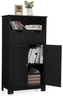COSTWAY Badezimmerschrank mit höhenverstellbarer Ablage, Badschrank freistehend, Badkommode, Küchenschrank für Badezimmer, Schlafzimmer, Wohnzimmer und Büro, 60 x 30 x 109 cm (Schwarz)