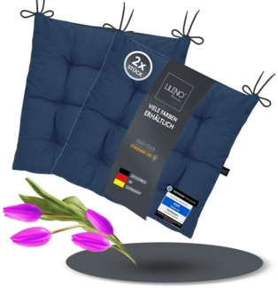 LILENO HOME Stuhlkissen Sitzkissen für Gartenstuhl, Küchenstuhl oder Esszimmerstuhl 40x40x6 cm, Bequeme Indoor u. Outdoor Stuhlauflage als Stuhl Kissen Dunkelblau