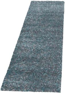 Hochflor Teppich Enrico Läufer - 80x250 cm - Blau