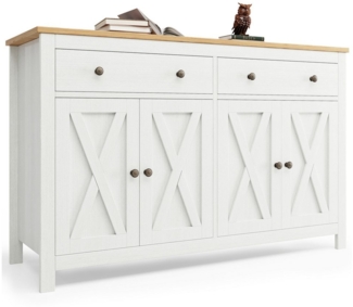 HAUSS SPOLE Sideboard Küchenschrank für Küche, Esszimmer und Wohnzimmer mit Stauraum, weiß (Modernes Sideboard mit Kippschutz,Vintage-Kreuzschraffur-Design,Aluminiumgriffe & robustes MDF, 140×40×89cm), Seitenschrank mit Stauraum