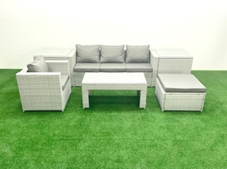Fimous Polyrattan Gartenmöbelset mit Graue Kissen 5-Sitzer mit Sessel und Couchtisch