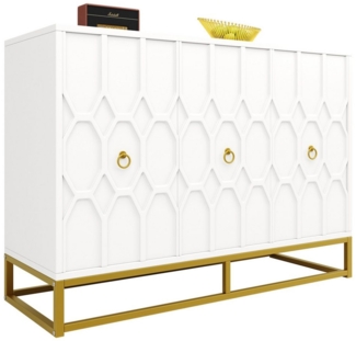 HAUSS SPOLE Sideboard 120×40×85cm mit Eisenrahmenbeinen für Esszimmer Wohnzimmer Weiß (Küchenmöbel, Buffetschrank, Esszimmer Wohnzimmer Aufbewahrungsschränke, 1 St, 3 Türen), quadratische Metallbeinkonstruktion, raffinierten Muster