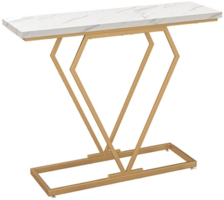 COSTWAY Konsolentisch, schmal, Marmor, geometrischer Metallrahmen, 100cm gold