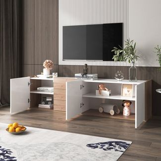 STILVORA Wohnzimmer-Set mit Schubladen,TV-Schrank Fernsehschrank mit verstellbaren Regale, (mit 3 Schubladen und 3 Türen), mit Paneel in Weiß und Holzfarben,TV-Board freistehend/hängend
