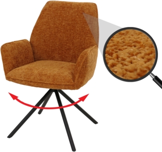 Esszimmerstuhl HWC-G67, Küchenstuhl Stuhl mit Armlehne, drehbar Auto-Position, Chenille Öko-Tex MVG ~ senfgelb