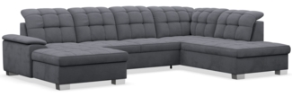 Selsey 'Jamaal' Wohnlandschaft mit Schlaffunktion und Stauraum linksseitig, Velours hydrophob, dunkelgrau