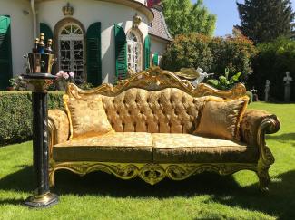 Pompöös by Casa Padrino Luxus Barock 3er Sofa Gold Bouquet Muster / Gold - Pompööses Barock Sofa designed by Harald Glööckler