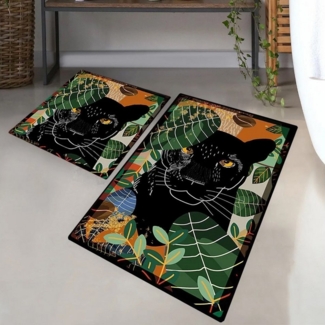 Jungengel Badematte 2tlg WC Teppich Set Schwarz Panther Motiv Badteppich Duschvorleger, Höhe 8 mm, 2 Badematten im Set, Rutschfeste Unterseite, Samtweiche Oberfläche, Florhöhe ca. 8 mm, Maschinenwaschbar, Rutschfest, Weich & komfortabel, Strapazierfähi...