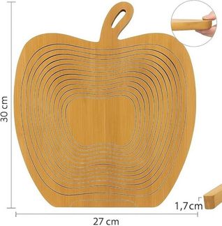 hausleben Obstschale aus Bambus 3-in-1, (1-tlg), Faltkorb, Klappbarer Korb & Schneidebrett im Apfel-Design