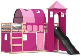 vidaXL Etagenbett mit Rutsche und Gardinen Rosa 90x200 cm 3284163