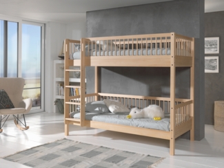 FAGUS Etagenbett mit 2 Liegeflächen 90 x 200 cm, inkl. Lattenrost, Ausf. Buche massiv Natur lackiert