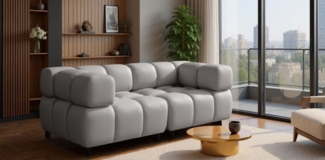 Sofa Designersofa FLOW 2-Sitzer in Stoff Bluvel Silbergrau