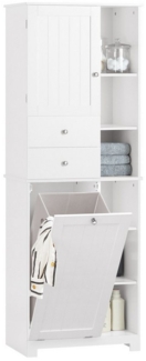 SoBuy Badkommode BZR104, Badezimmerschrank Badschrank Hoch Badregal Wäscheschrank, Aufbewahrungsschrank mit Wäschekorb, mit 6 Ablagen und 2 Schubladen