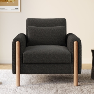 Merax Relaxsessel Armlehnenstuhl mit Dickem Kissen, Bequemer Einzelsessel mit Weicher Polsterung, Büro oder Schlafzimmer, Komfortabler Sessel, Dunkelgrau