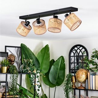 hofstein Deckenleuchte Deckenlampe aus Metall/Korbgeflecht/Rattan in Schwarz/Beige/Natur, ohne Leuchtmittel, verstellbare Deckenleuchte im Boho-Design (Schirme Ø 12 cm), 4 x E14