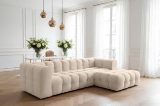 Ecksofa Designersofa SOLVIE in Stoff Tiffani Beige Ottomane Rechts