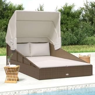 vidaXL Sonnenliege mit Faltdach Braun 200x114x128 cm Poly Rattan 362272