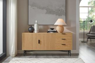 Sideboard 160 x 40cm MDF Eichenholzfurnier geriffelt mit Türen und Schubladen