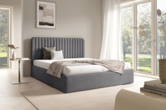 MEBLINI Polsterbett 180x200 mit Lattenrost ohne Matratze – BRIATORE – Grau Samt – Doppelbett mit Bettkasten - Stauraumbett - Kopfteil Bett mit Stauraum