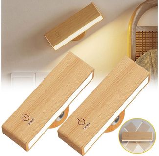 BlingBin LED Wandleuchte Innen Wandlampe, Touch Control Einstellbare Helligkeit, 360° Drehbar, USB, Ohne Bohren, LED fest integriert, natürliches Licht, Holz Wandlampe Magnetische für Schlafzimmer Wohnzimmer Esszimmer