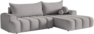 Selsey 'Dandelino' Ecksofa mit Schlaffunktion, Stauraum und Samtbezug, grau, rechts, 80 x 275 x 168 cm