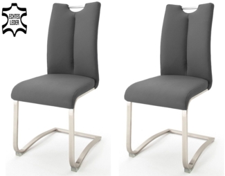 Esszimmerstuhl >Kerrin< (2-er Set) in grau aus Echtleder - 45x102x58cm (BxHxT)