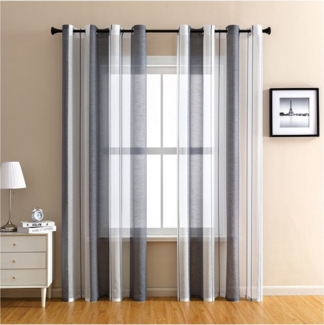Jibenhome Gardine 2er Set Gestreift Transparent mit Ösen, Voile Vorhänge Wohnzimmer, Transparent Wohnzimmer Luftig Dekoschal für Schlafzimmer