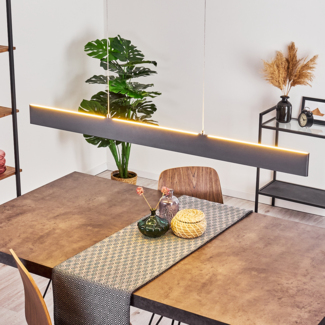 hofstein Pendelleuchte »Atella« moderne Hängelampe aus Metall in Anthrazit, 2700 Kelvin, 1800 Lumen, längliche Hängeleuchte, dimmbar, Fernbedienung