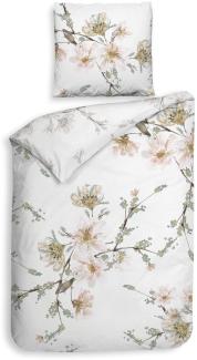 Heckett & Lane Mako-Satin Bettwäsche 155x220 Francine White Kirschblüte rosa