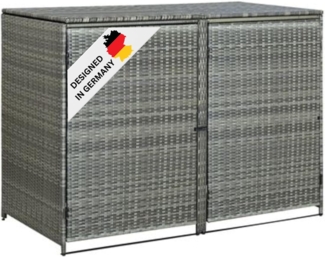 DEUKE 2er Mülltonnenbox TRIE aus Rattan 111x148x80cm Anthrazit Mülltonnenverkleidung für 2 Tonnen Müllbox aus Rattan Mülltonnenschutz Mülltonnendach