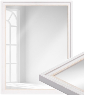 WANDStyle Wandspiegel H025, Weiß, gemasert, aus Massivholz im Landhausstil