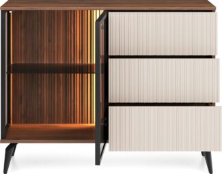 yourhouse24 Kommode Vici KSZ-103 mit Schubladen und LED-Beleuchtung Kaschmir/Walnuss