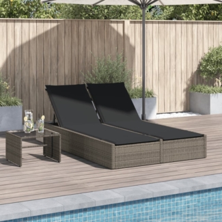 vidaXL Doppel-Sonnenliege mit Kissen Grau Poly Rattan 368630