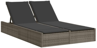 vidaXL Doppel-Sonnenliege mit Kissen Grau Poly Rattan 368630
