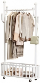 GarveeMore Garderobenhalter Metallkleiderständer mit Rollen, Rollbare mit Ablagefach und 4 Haken, 80/100 x 175 x 32CM Kleiderbügelständer für Schlafzimmer, Wohnzimmer