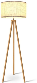 Jibenhome LED Stehlampe LED Stehlampe Stehleuchte Dimmbar Dreibein Holz, mit 3 Farbtemperatur Glühbirne,mit Flachsfarbener Lampenschirm