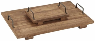 Mirabeau Tablett Tablett 2er Set Conner braun, Wiederaufbereitetes Salbaumholz, Griff: Eisen