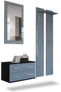 Garderobenset Garderobe Kioto, Korpus in Schwarz matt / Front in Grau Hochglanz