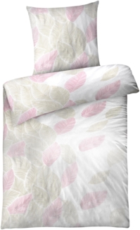 Seersucker Bettwäsche 155x220 cm aus 100% Baumwolle - Blätter Creme Rosa