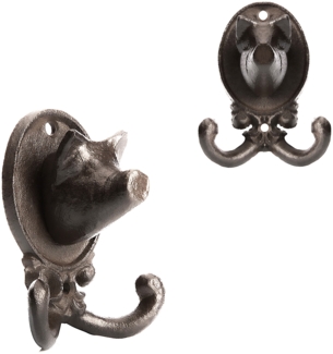 BigDean Garderobenhaken Schwein aus robusten Gusseisen anthrazit (BxH) 8,5x10cm - Haken als Deko und Garderobe geeignet- Tierkopf Kleiderhaken massiv – Wandhaken vintage für Innen & Außen